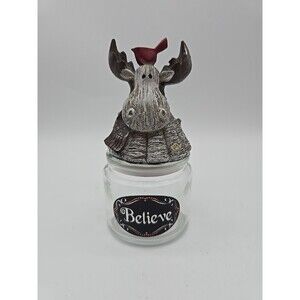 Vintage Holiday Reindeer Believe Candy Jar Christmas Decor